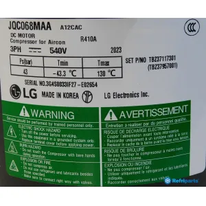 LG VRF Compressor TBZ37117301 JQC068MAA